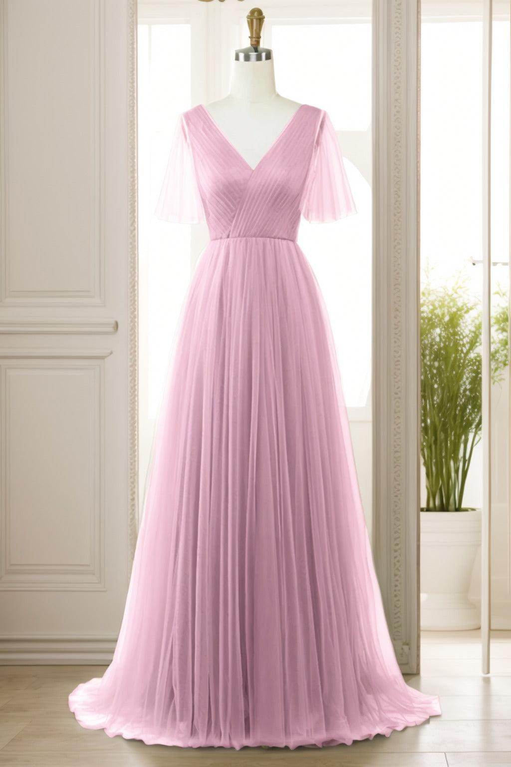 A-Line Sweep-Brush Train Tulle Prom Dress CS0472