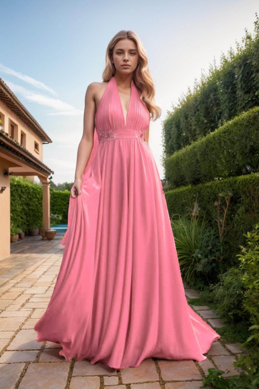 A-Line Sweep-Brush Train Chiffon Prom Dress CS0457
