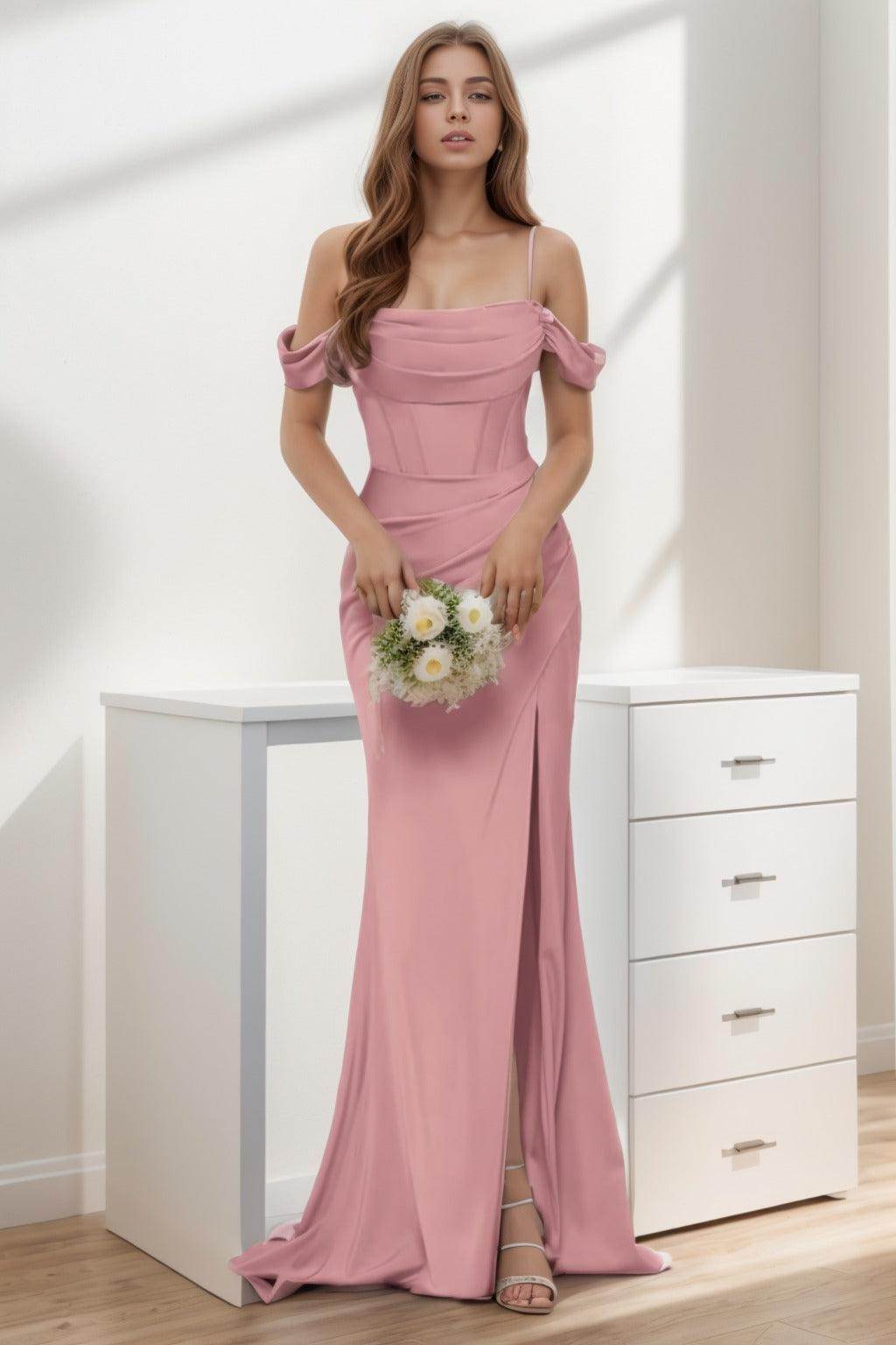 Trumpet-Mermaid Sweep-Brush Train Silk-Like Prom Dress CS0399