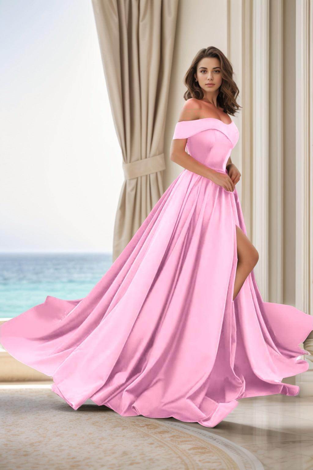 A-Line Court Train Satin Prom Dress CS0405