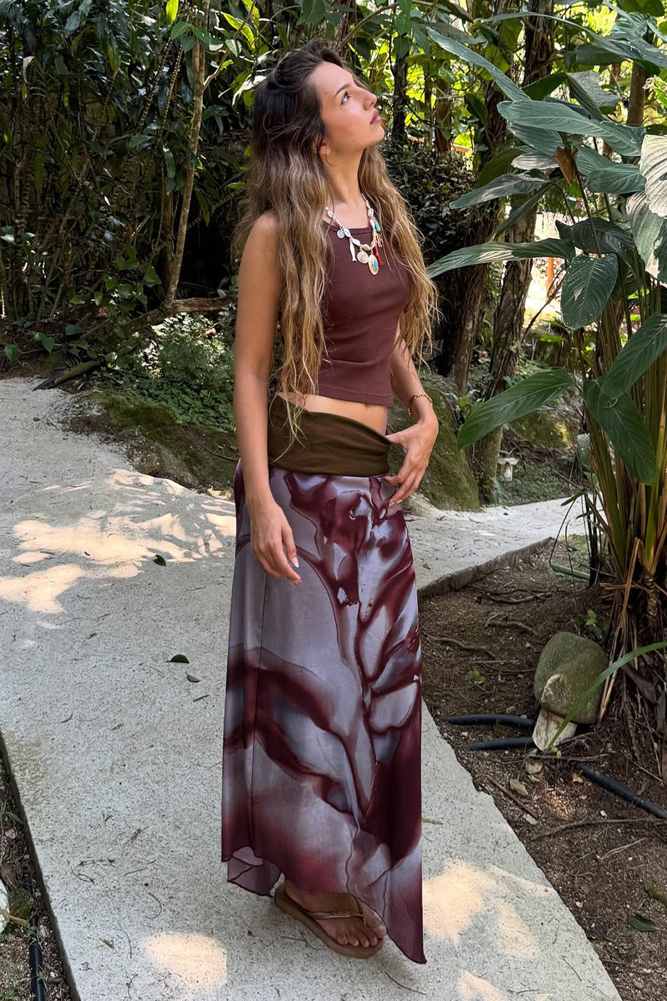 Abstract Print Asymmetric Maxi Skirt