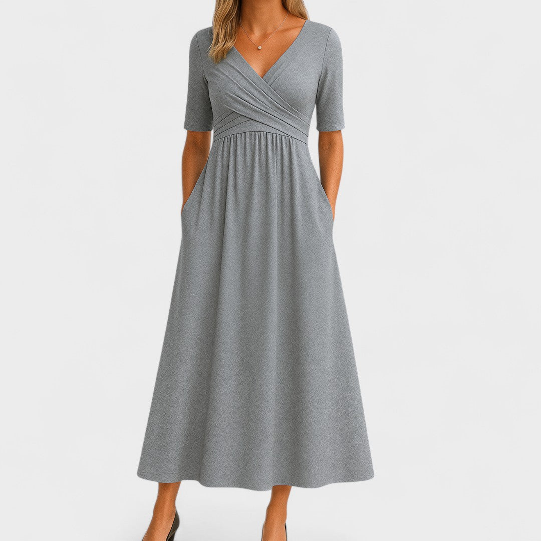 A-Line Tailored Waist Crepe Midi Dress