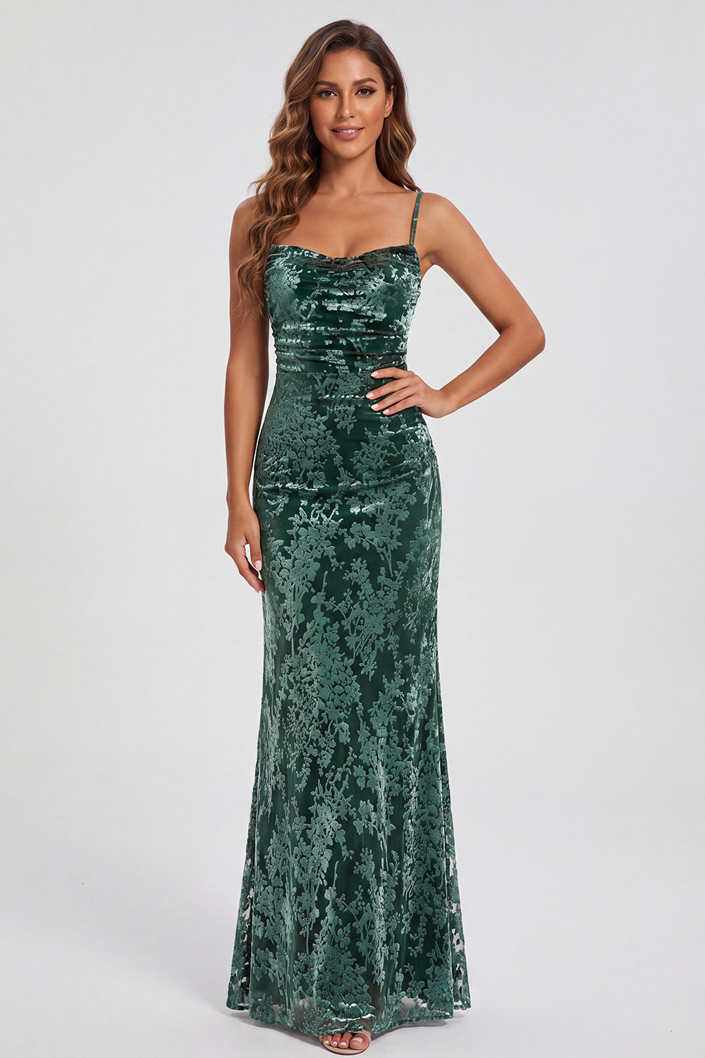 Dark Green Sheath Velvet Spaghetti Straps Long Bridesmaid Dress