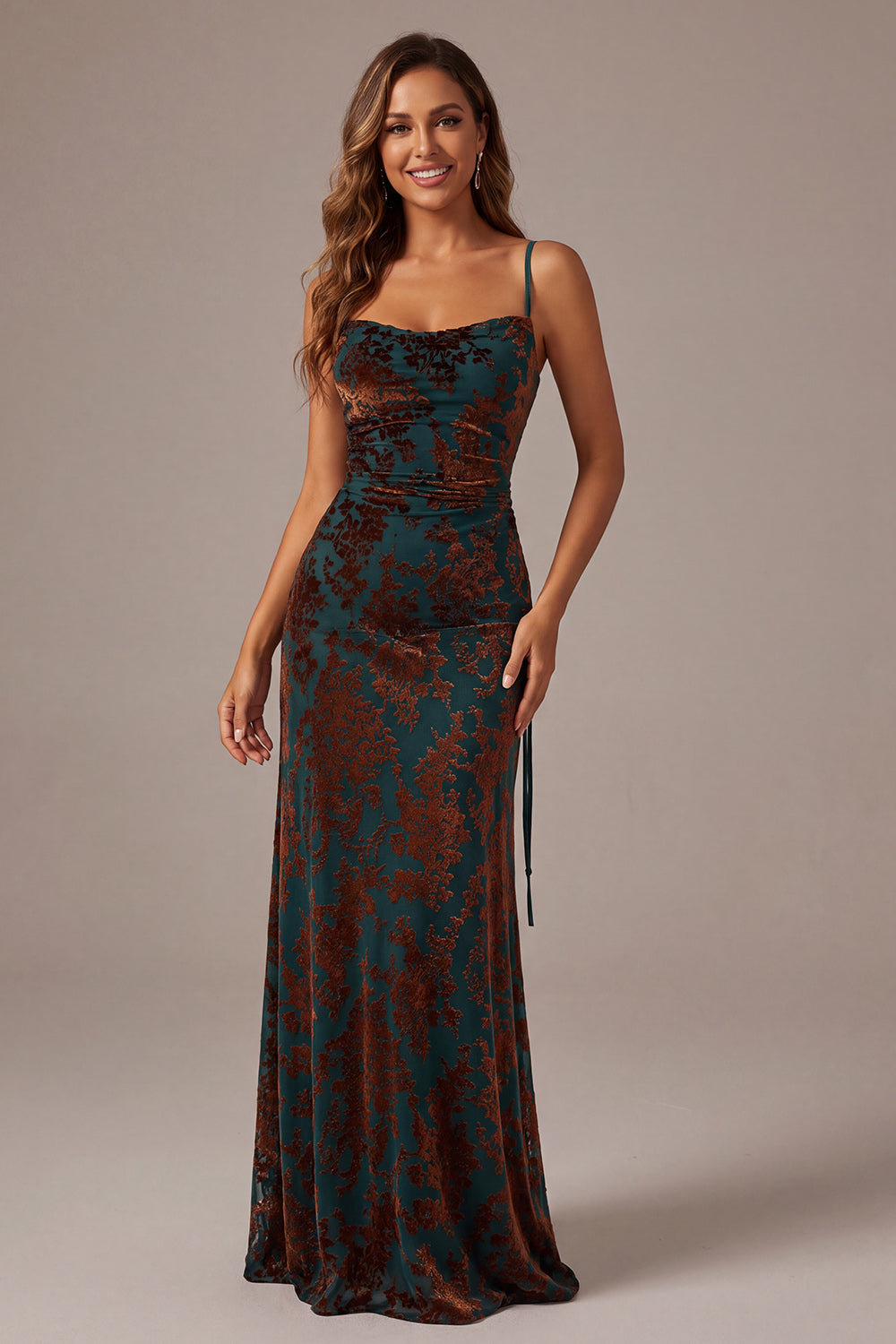 Dark Green Sheath Velvet Spaghetti Straps Long Bridesmaid Dress