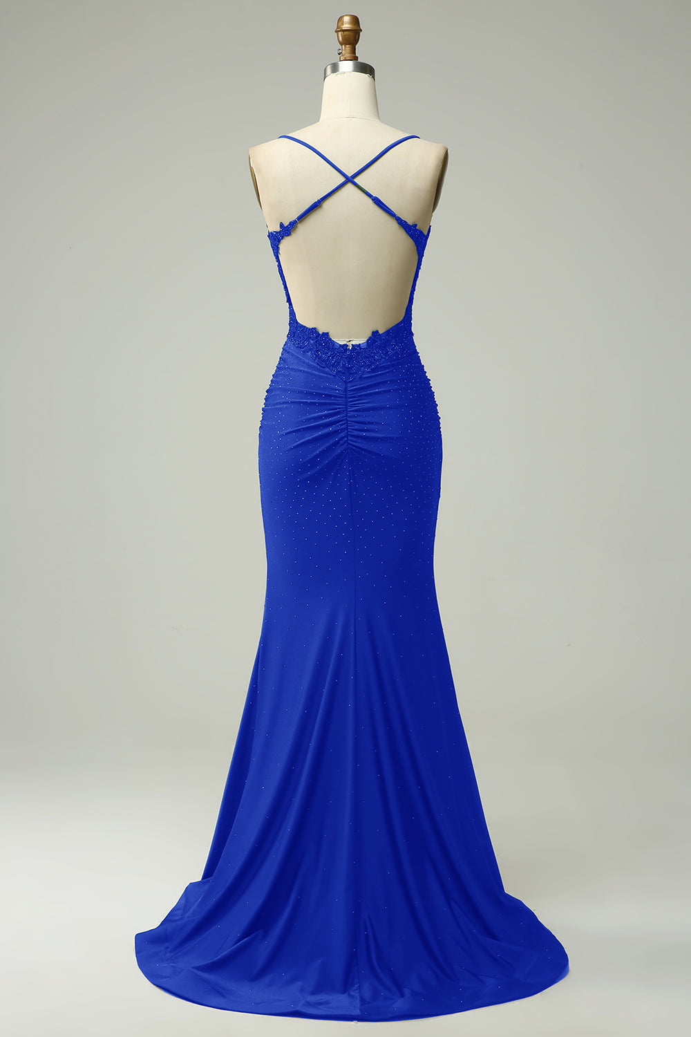 Sparkly Mermaid Dark Green Satin Spaghetti Straps Prom Dress with Lace