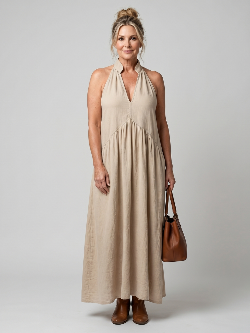 Adelina | Halter Neck Relaxed Flowing Silhouette Midi Dress