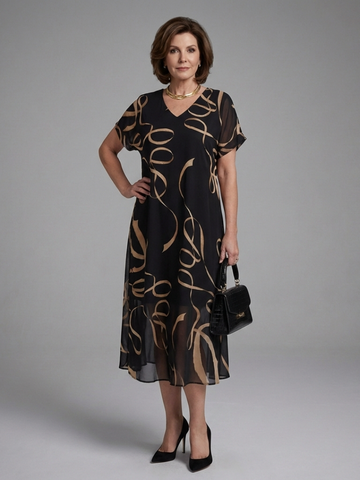 Adria | Short Sleeve Abstract Midi Dress