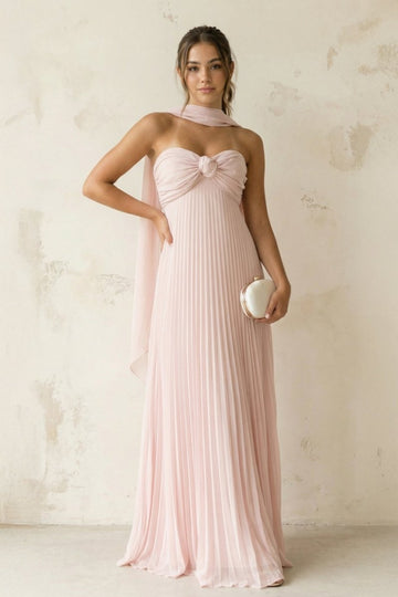 A Line Light Pink Sweetheart Chiffon Long Prom Dress