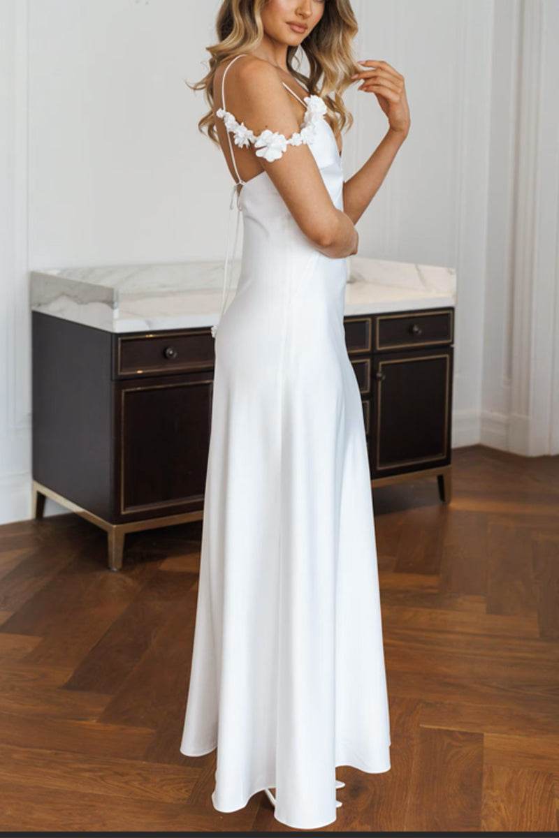 Sheath-Column Ankle Length Satin Little White Dress 100028