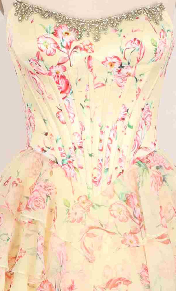 A-Line Print Prom Gown: PromGirl Exclusive 250206