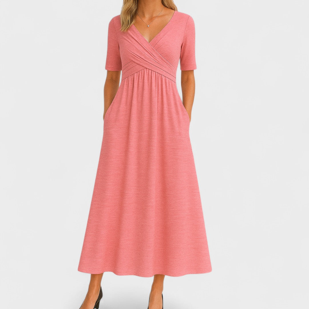 A-Line Tailored Waist Crepe Midi Dress
