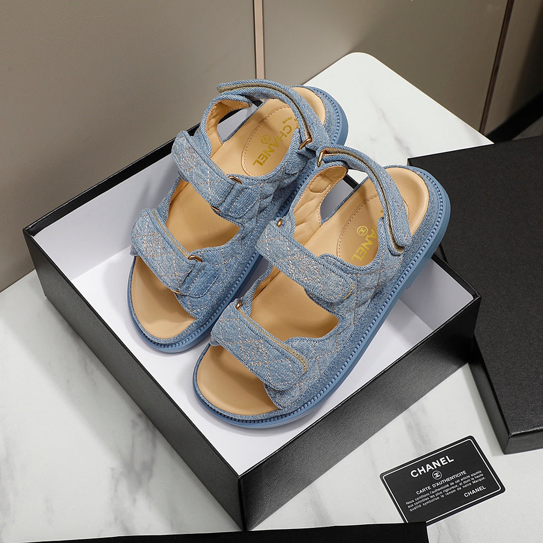 CC 25S Dad Sandal Blue Denim Beige Calfskin