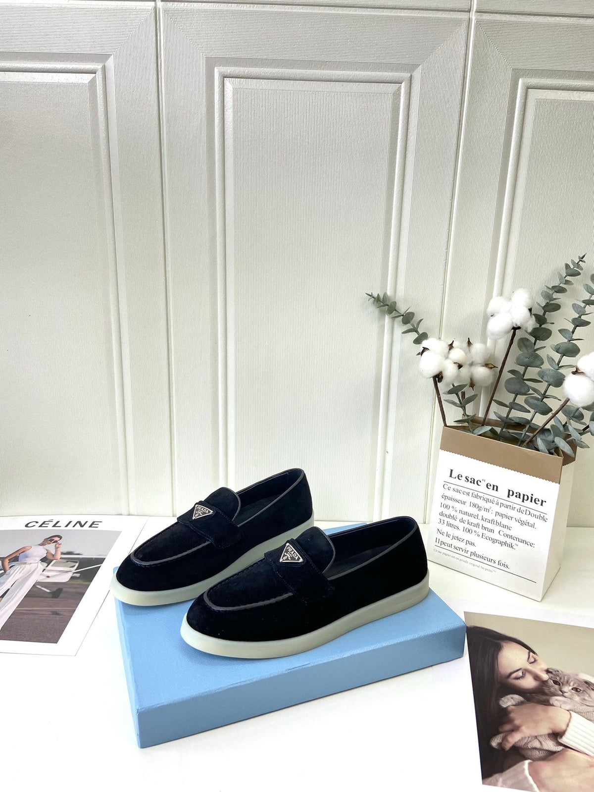 Prada Silhouette Loafers Black Soft Suede 839215
