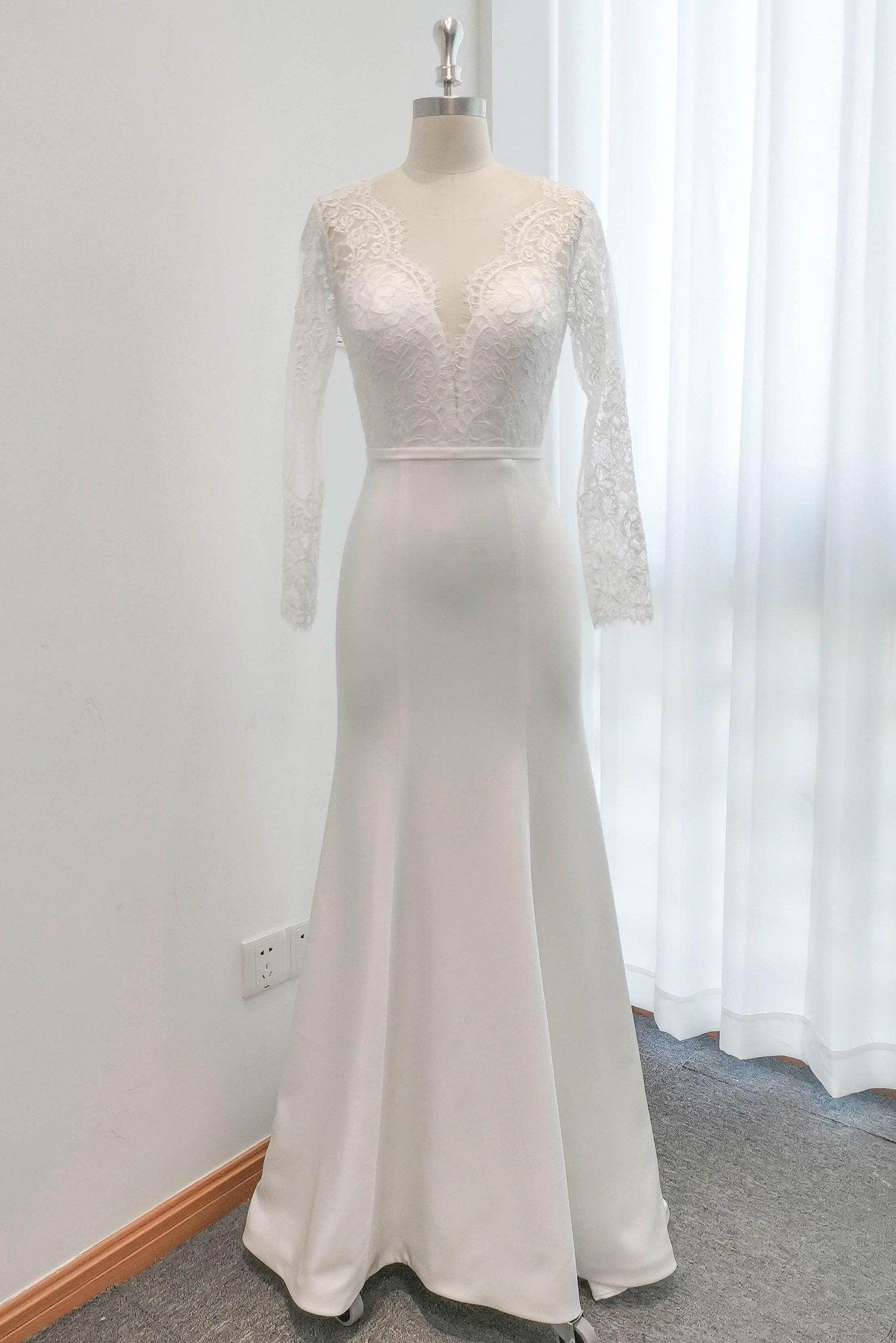 Trumpet Sweep-Brush Train Lace Elastic Cloth Wedding Dress CW2746