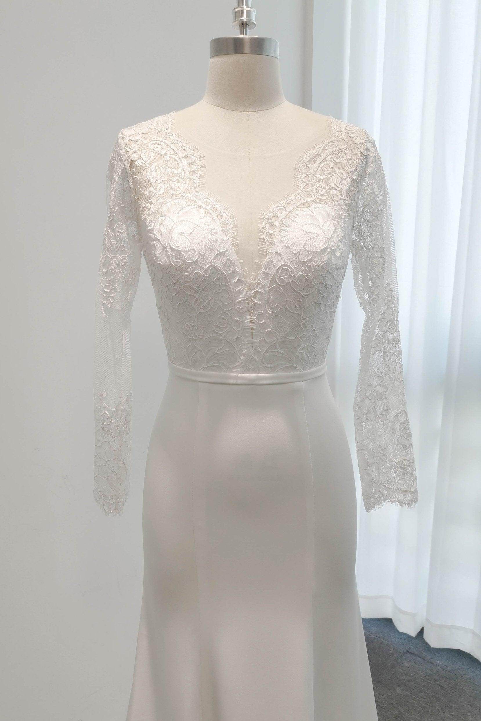 Trumpet Sweep-Brush Train Lace Elastic Cloth Wedding Dress CW2746