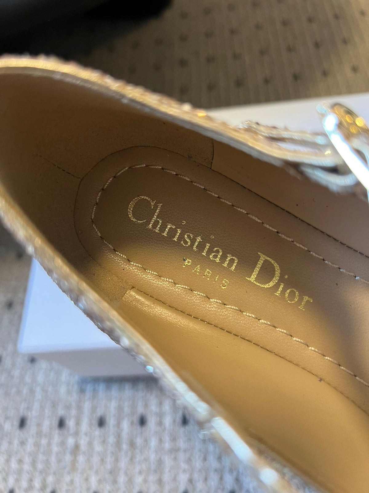 CD Very Ballet Flat Gold Lambskin & Glitter