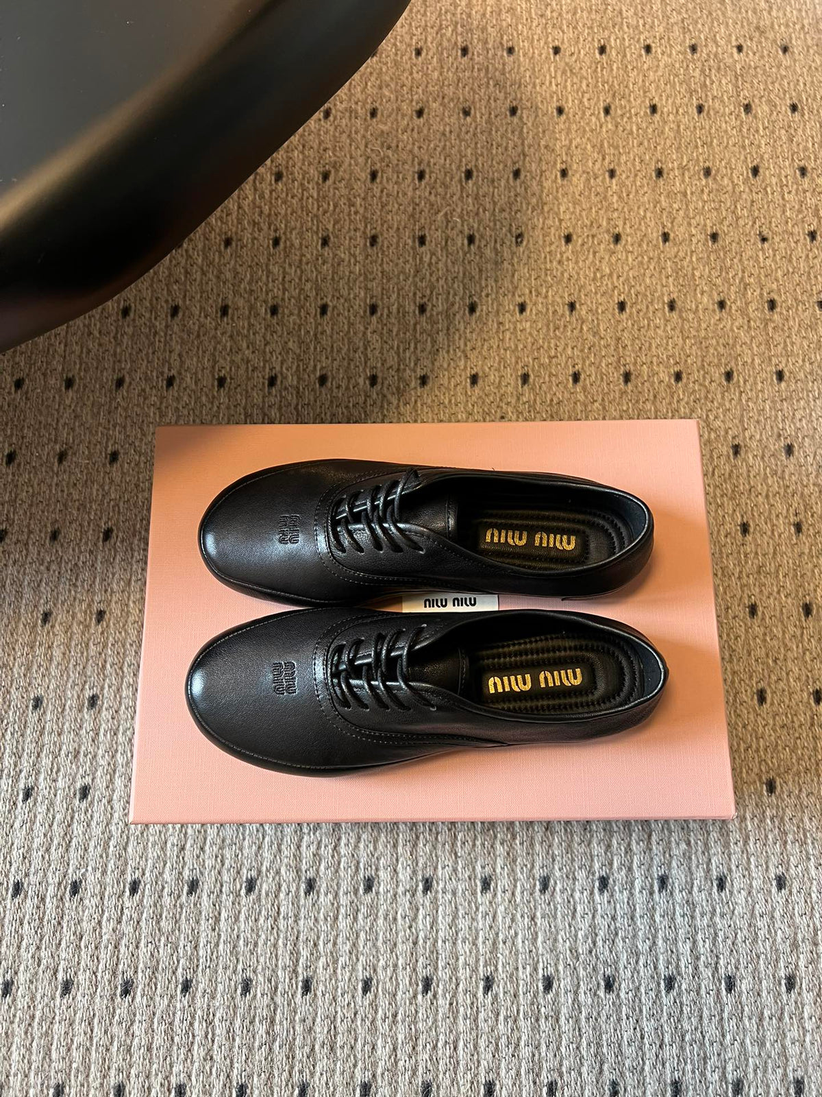 Miu 26s Lace-up Leather Shoes Black Sheepskin 726835