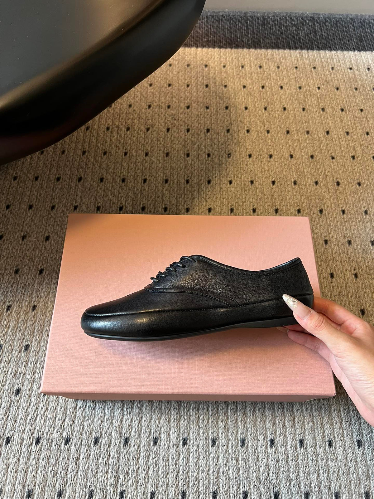 Miu 26s Lace-up Leather Shoes Black Sheepskin 726835