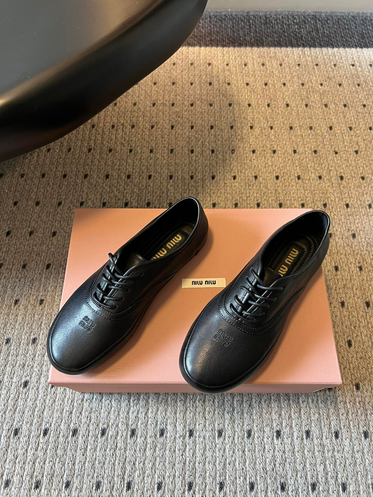 Miu 26s Lace-up Leather Shoes Black Sheepskin 726835