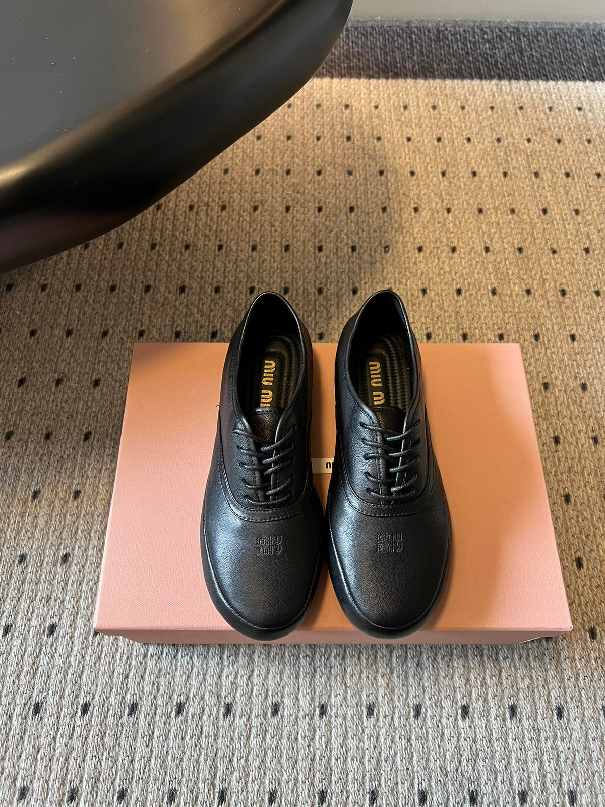 Miu 26s Lace-up Leather Shoes Black Sheepskin 726835
