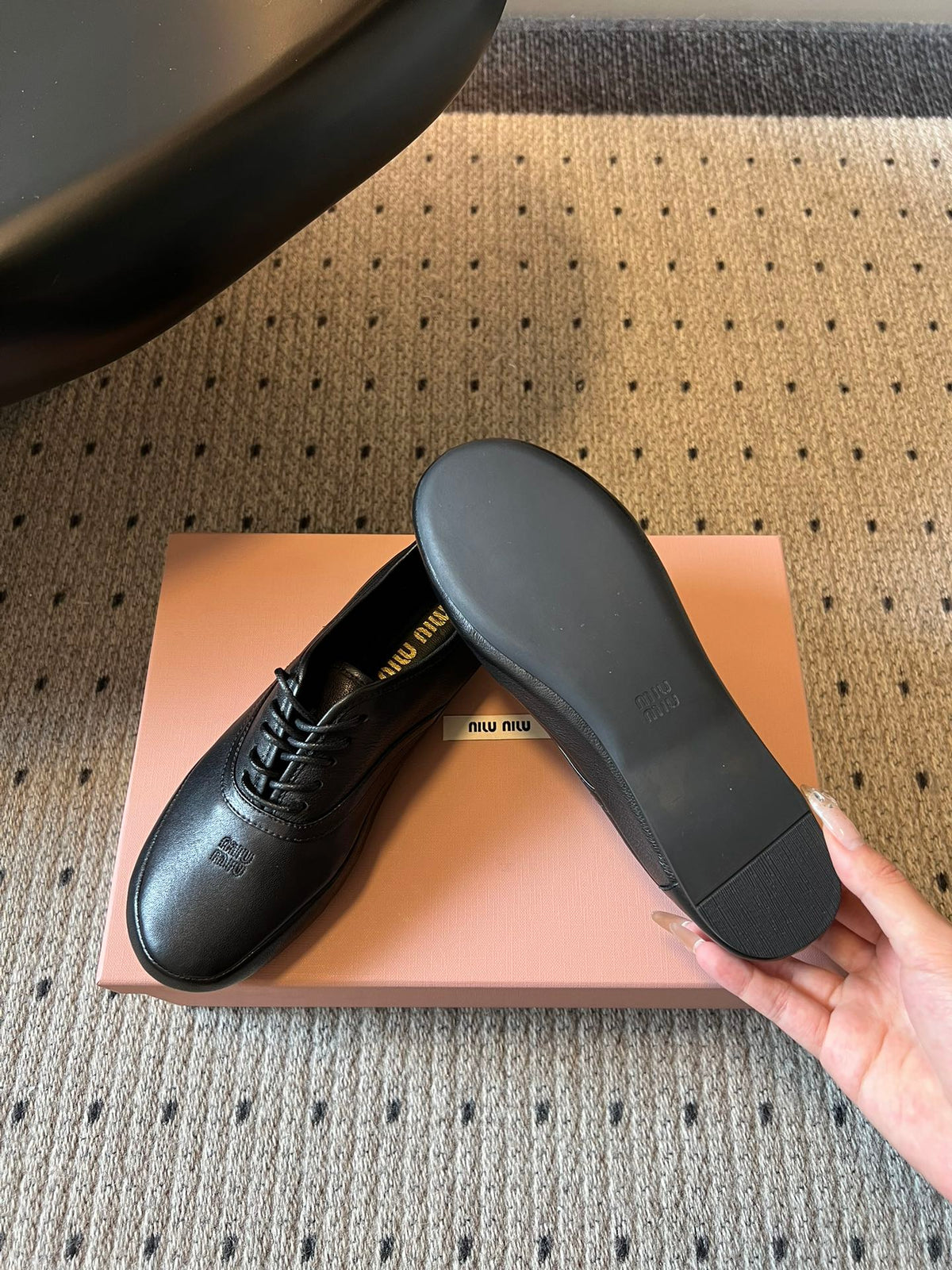 Miu 26s Lace-up Leather Shoes Black Sheepskin 726835