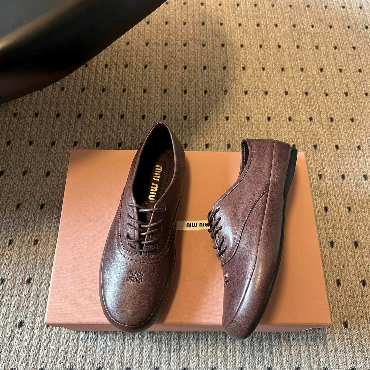 Miu 26s Lace-up Leather Shoes Coffee Sheepskin 726836