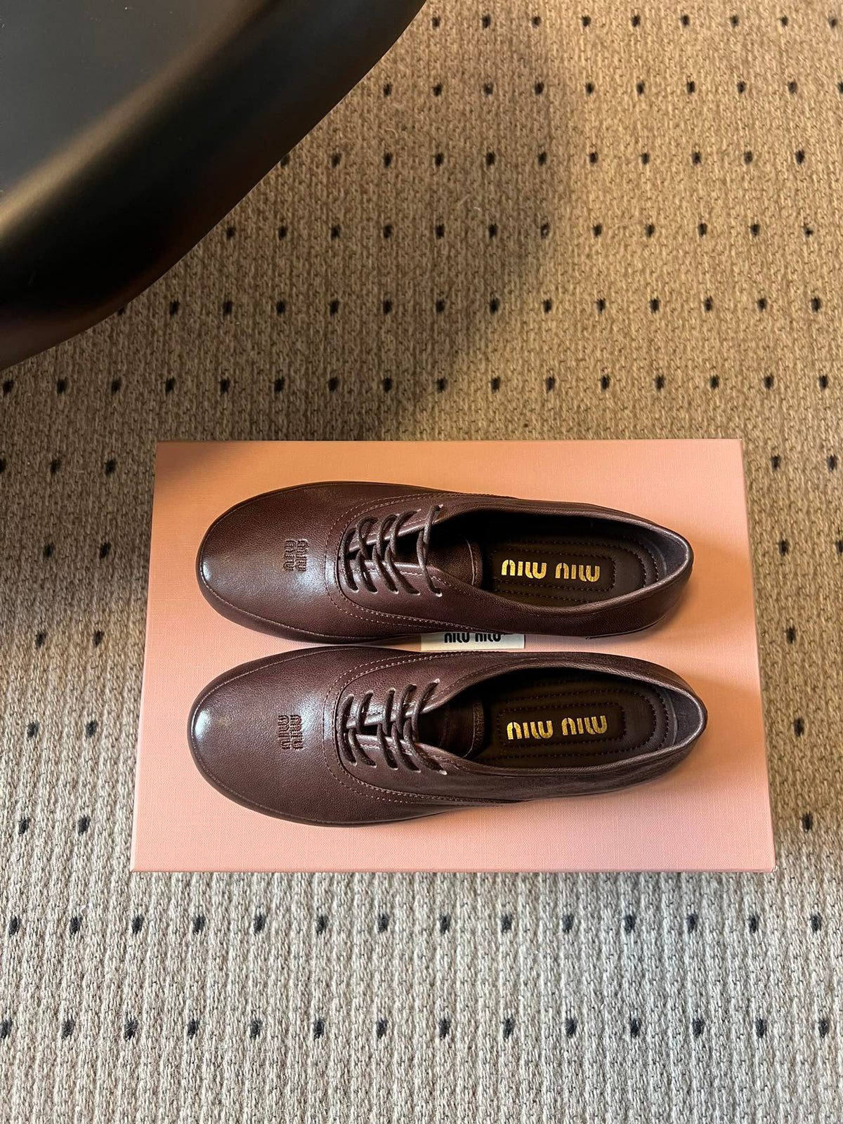 Miu 26s Lace-up Leather Shoes Coffee Sheepskin 726836