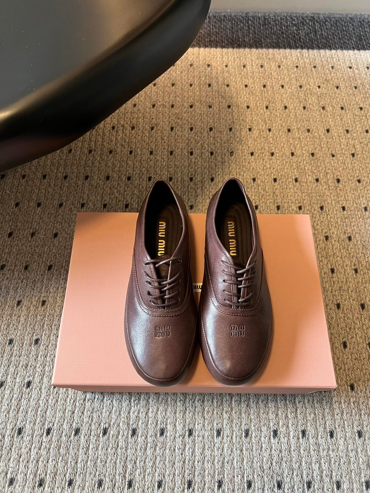 Miu 26s Lace-up Leather Shoes Coffee Sheepskin 726836