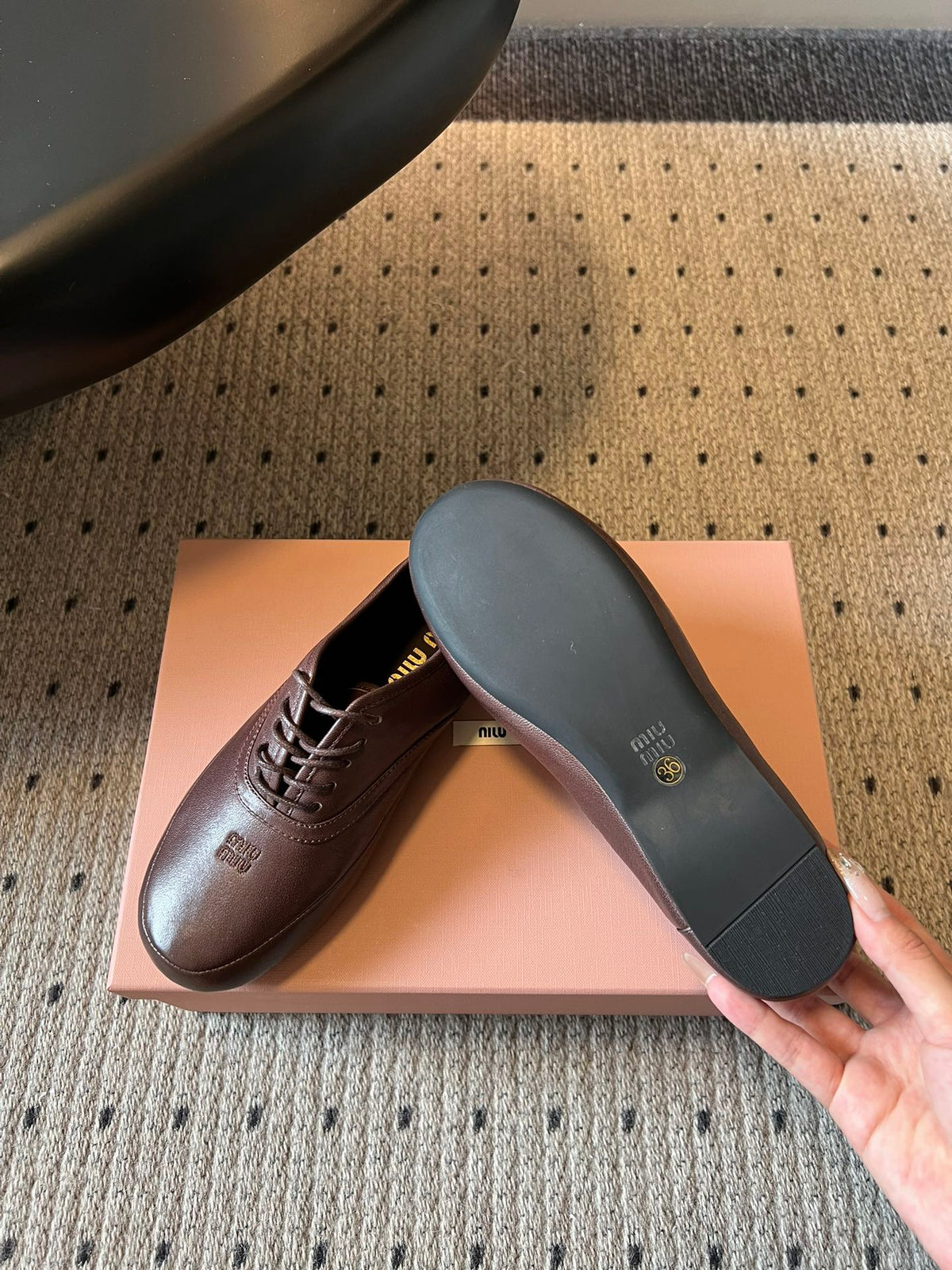 Miu 26s Lace-up Leather Shoes Coffee Sheepskin 726836