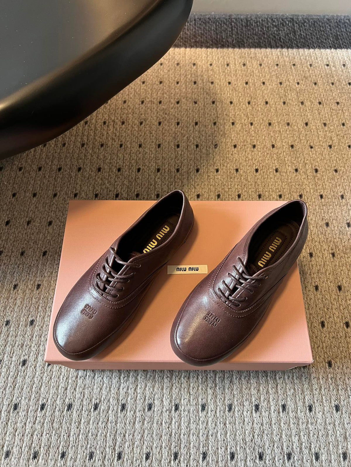 Miu 26s Lace-up Leather Shoes Coffee Sheepskin 726836