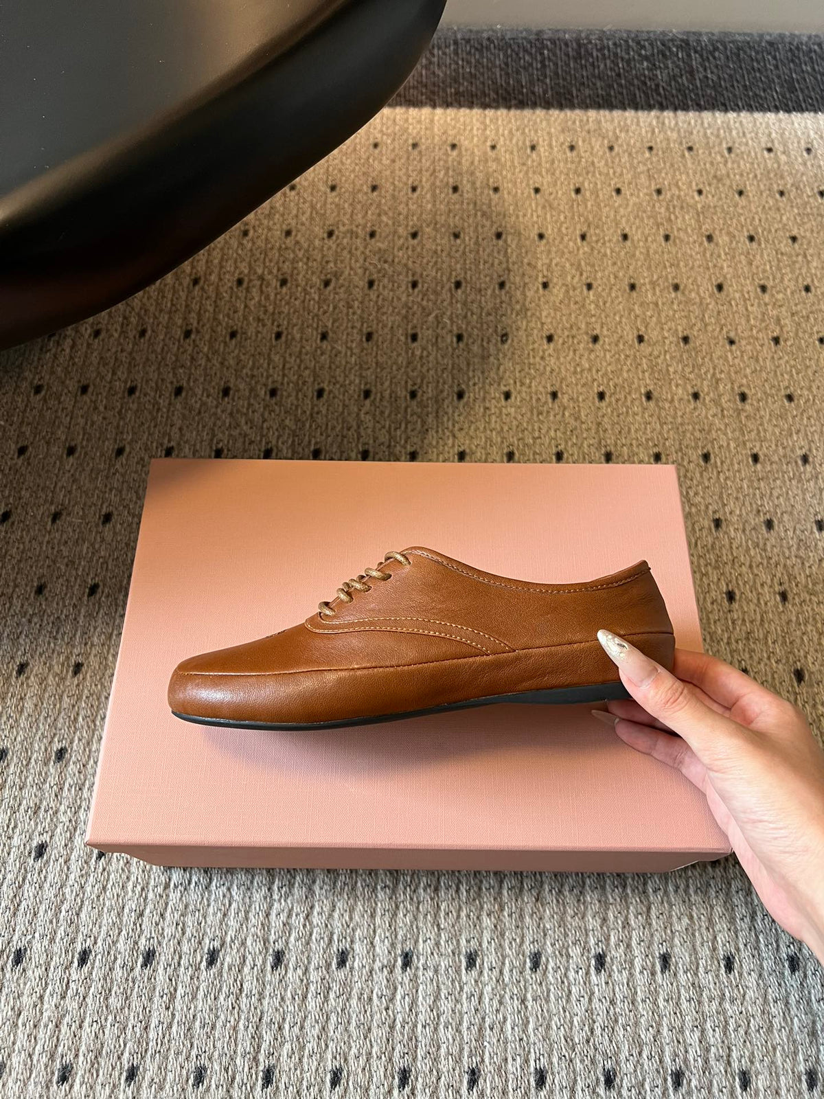Miu 26s Lace-up Leather Shoes Camel Sheepskin 726837