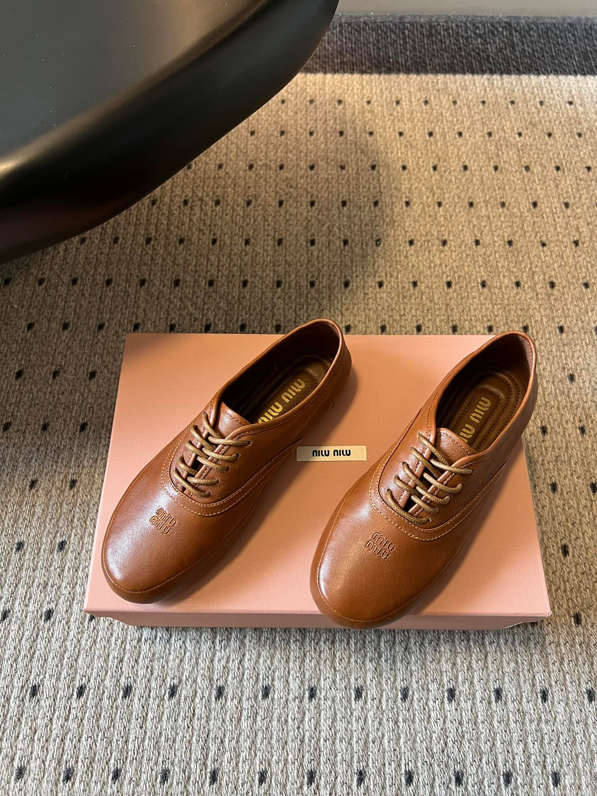 Miu 26s Lace-up Leather Shoes Camel Sheepskin 726837