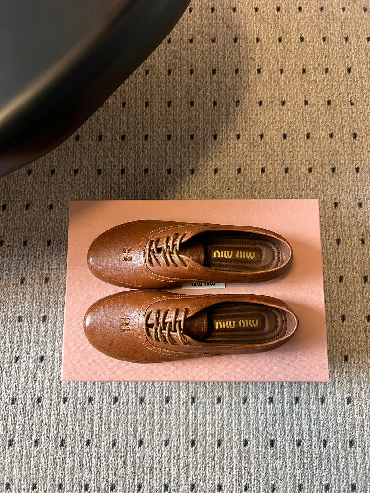Miu 26s Lace-up Leather Shoes Camel Sheepskin 726837