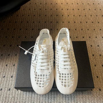 Prada 26s Collapse Sneakers White Crochet Laced 726977
