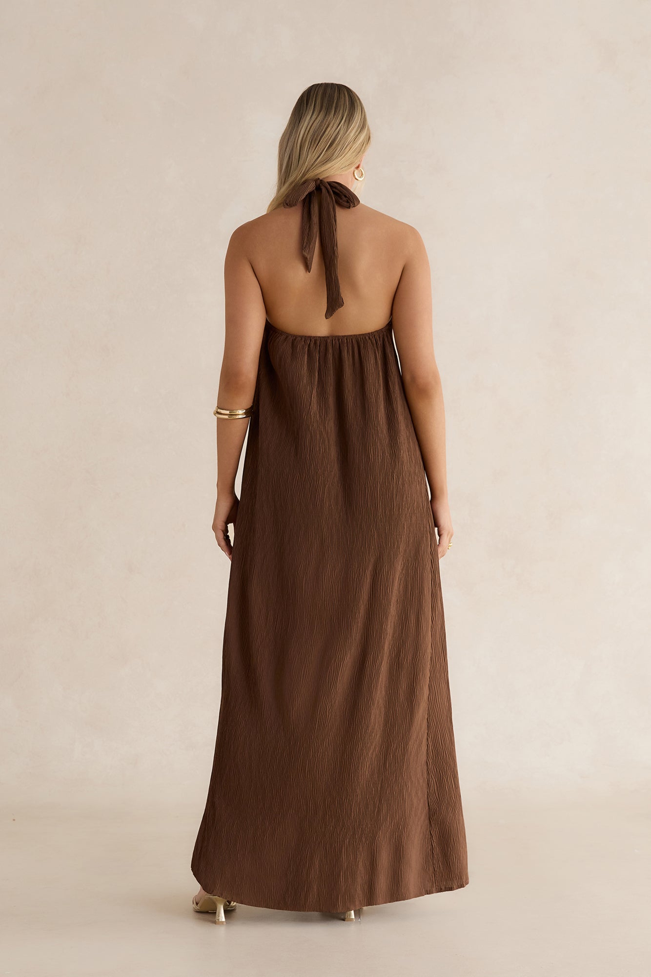 Isle Of Chic Halter Maxi Dress Brown