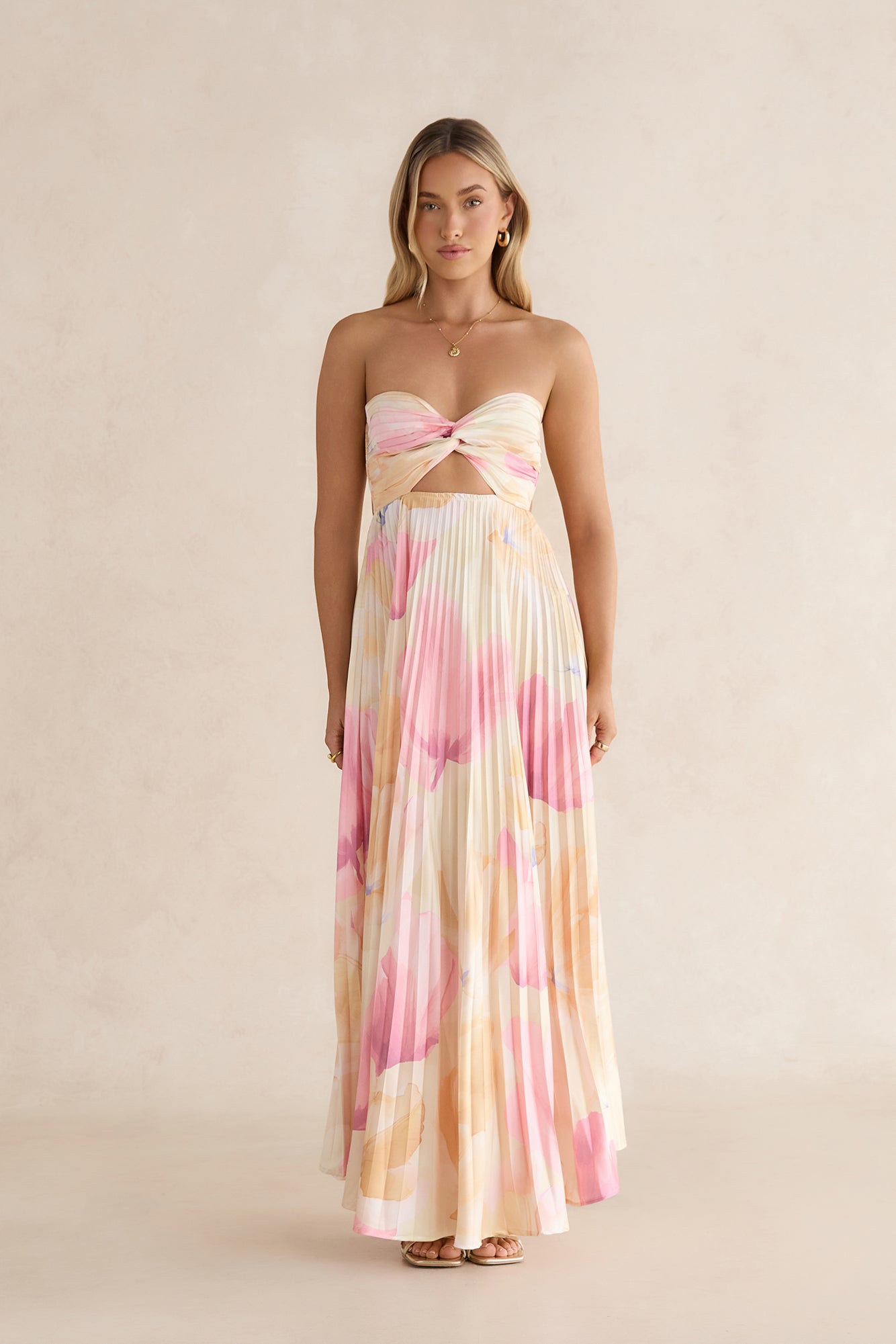 Voice Of Love Plisse Strapless Maxi Dress Yellow Multi