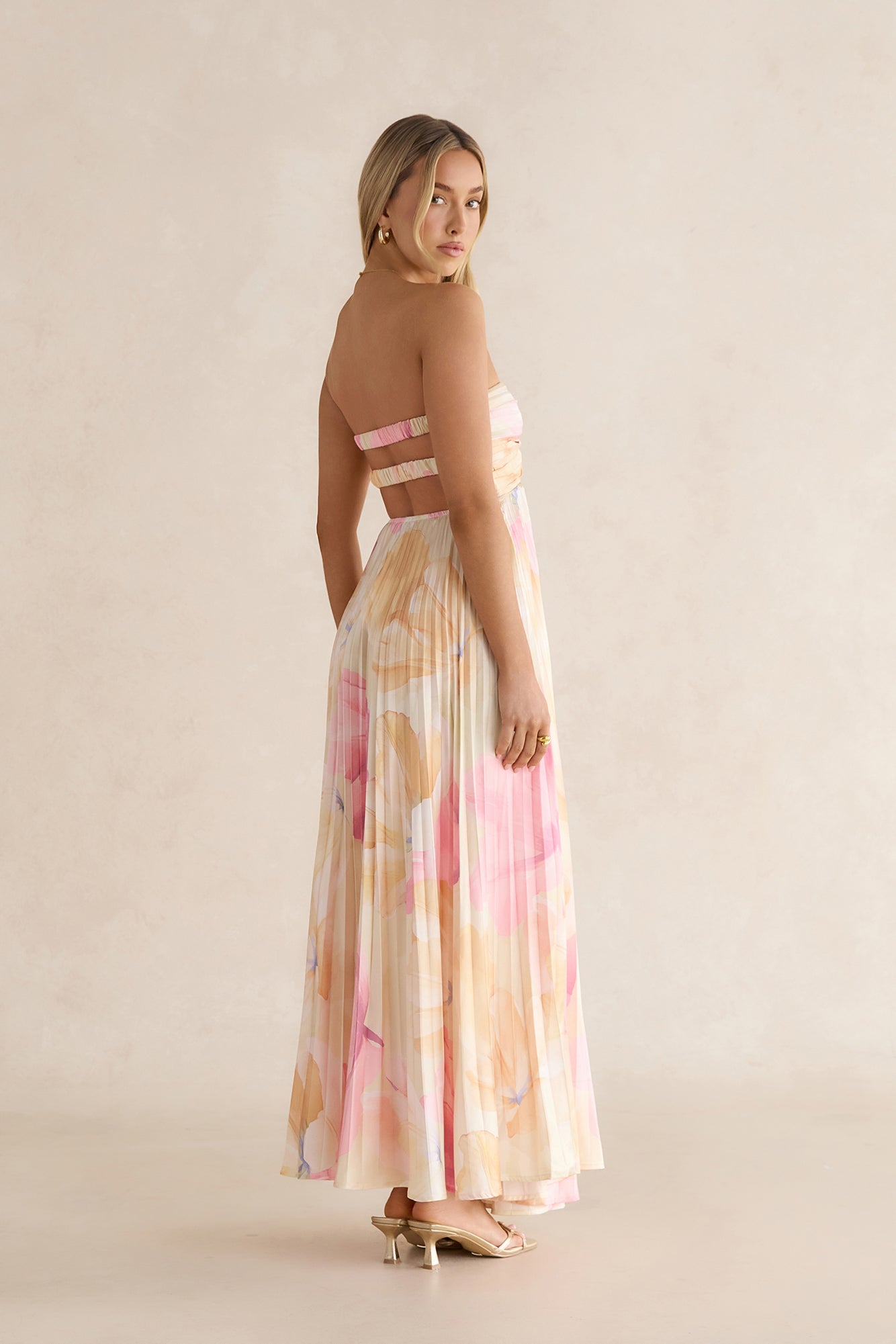 Voice Of Love Plisse Strapless Maxi Dress Yellow Multi