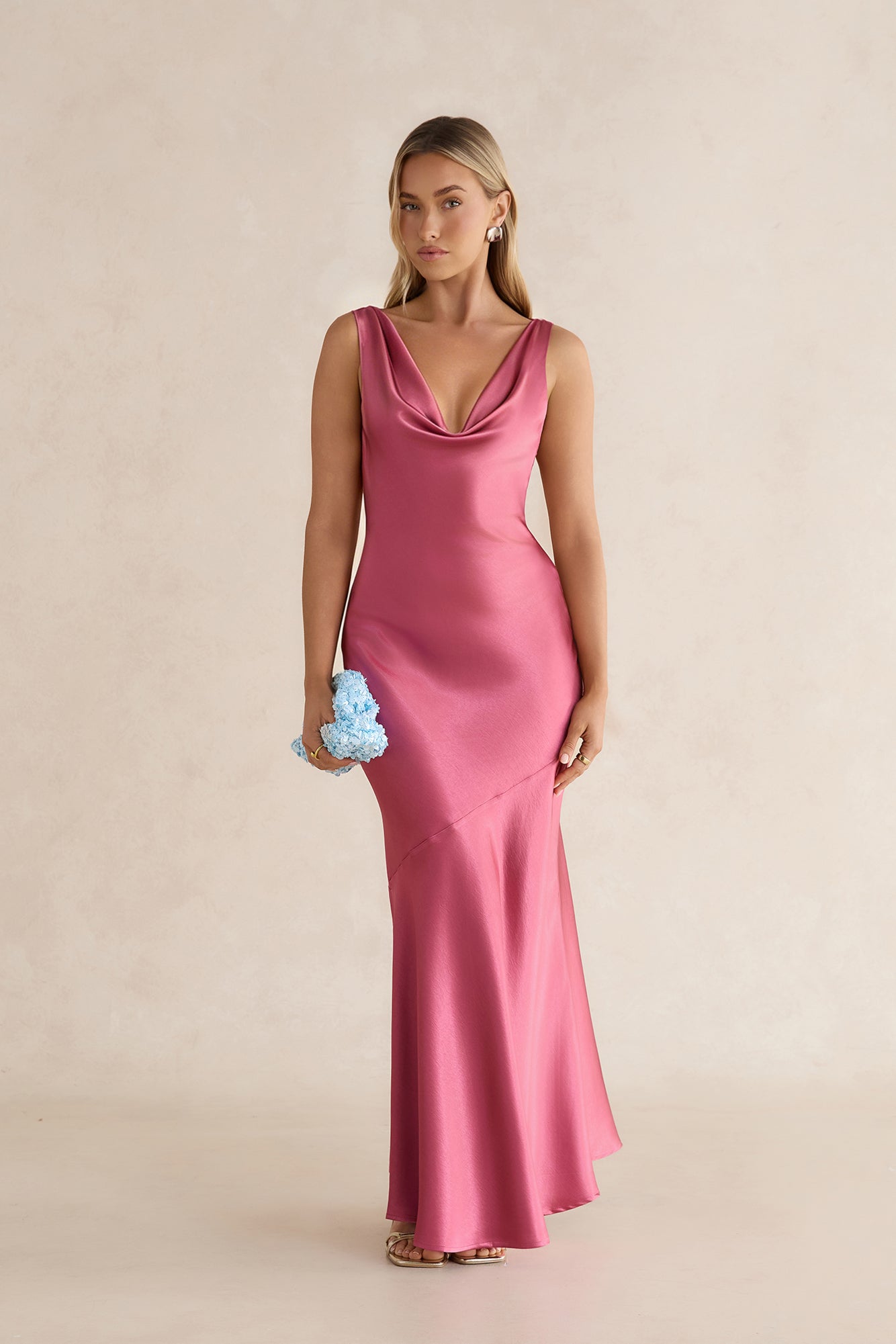 Glistening Light Satin Maxi Dress Magenta