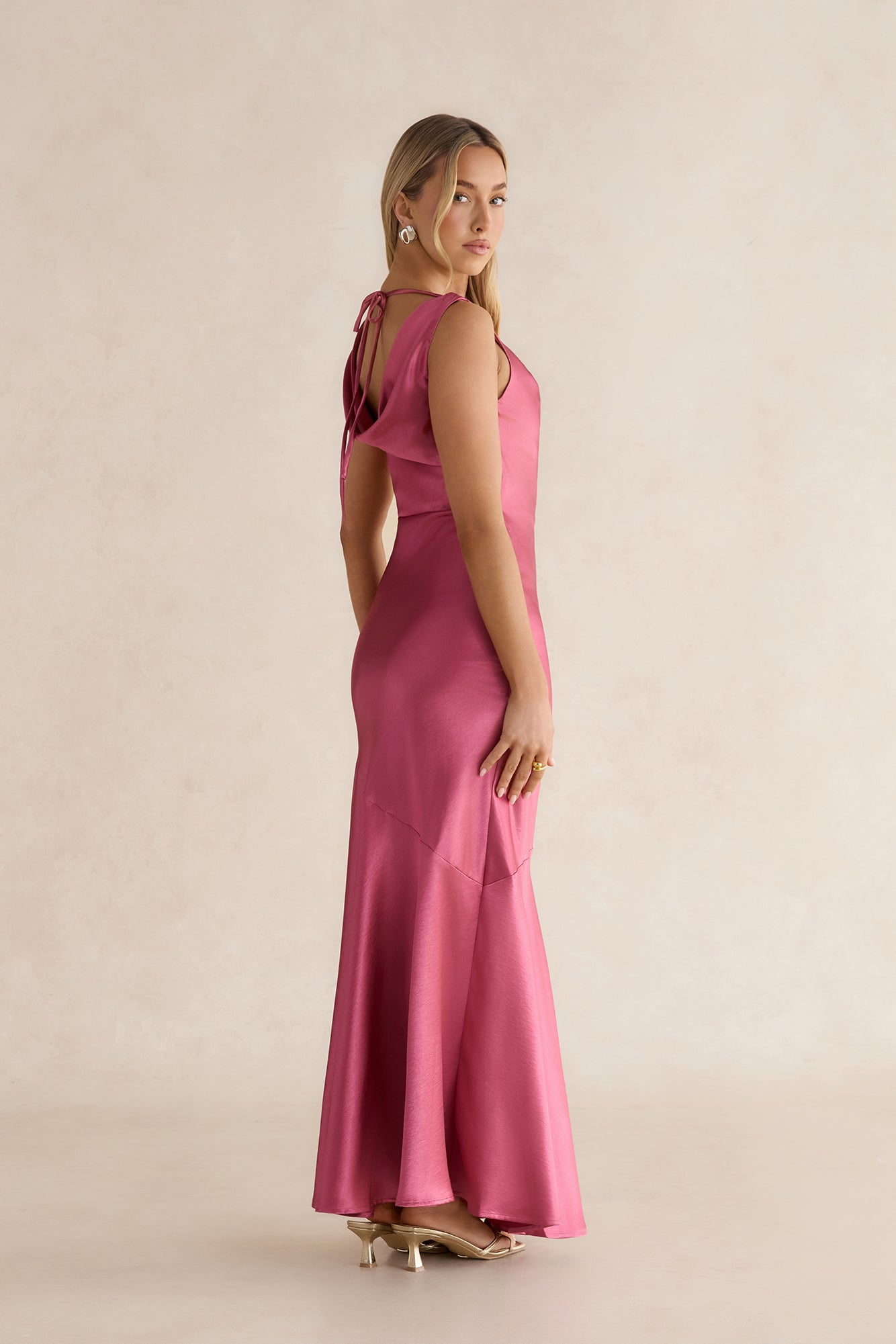 Glistening Light Satin Maxi Dress Magenta