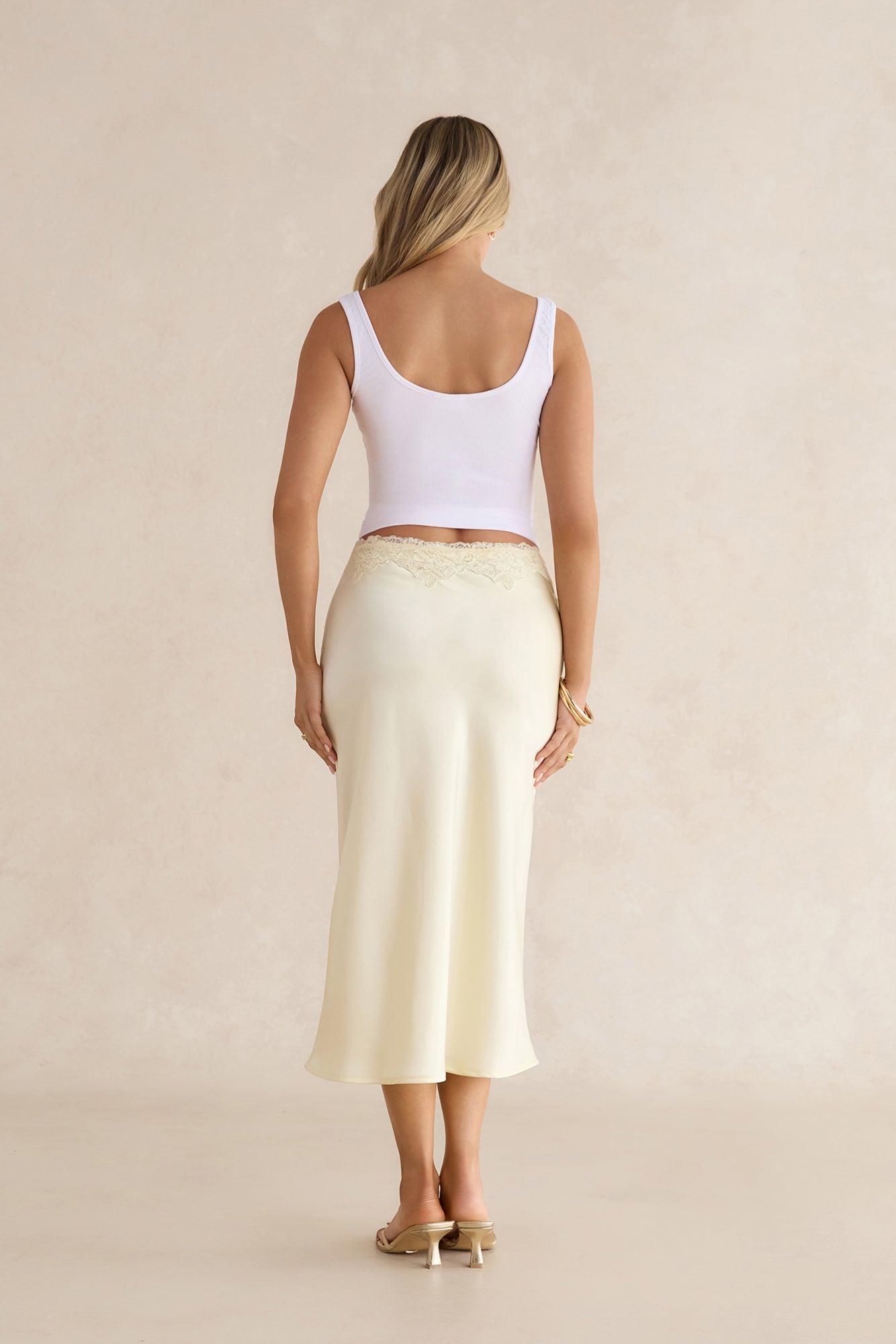 Coastal Cities Satin Midi Skirt Butter
