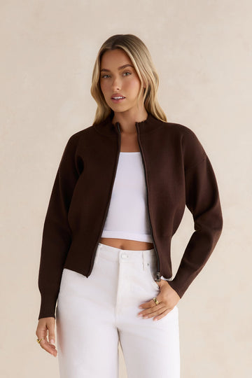 Morning Rituals Zip Cardigan Coffee