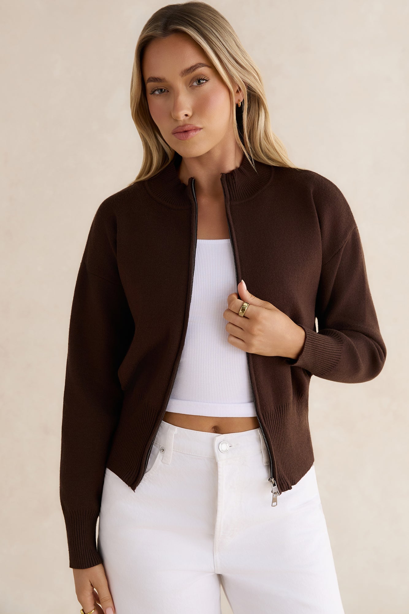 Morning Rituals Zip Cardigan Coffee