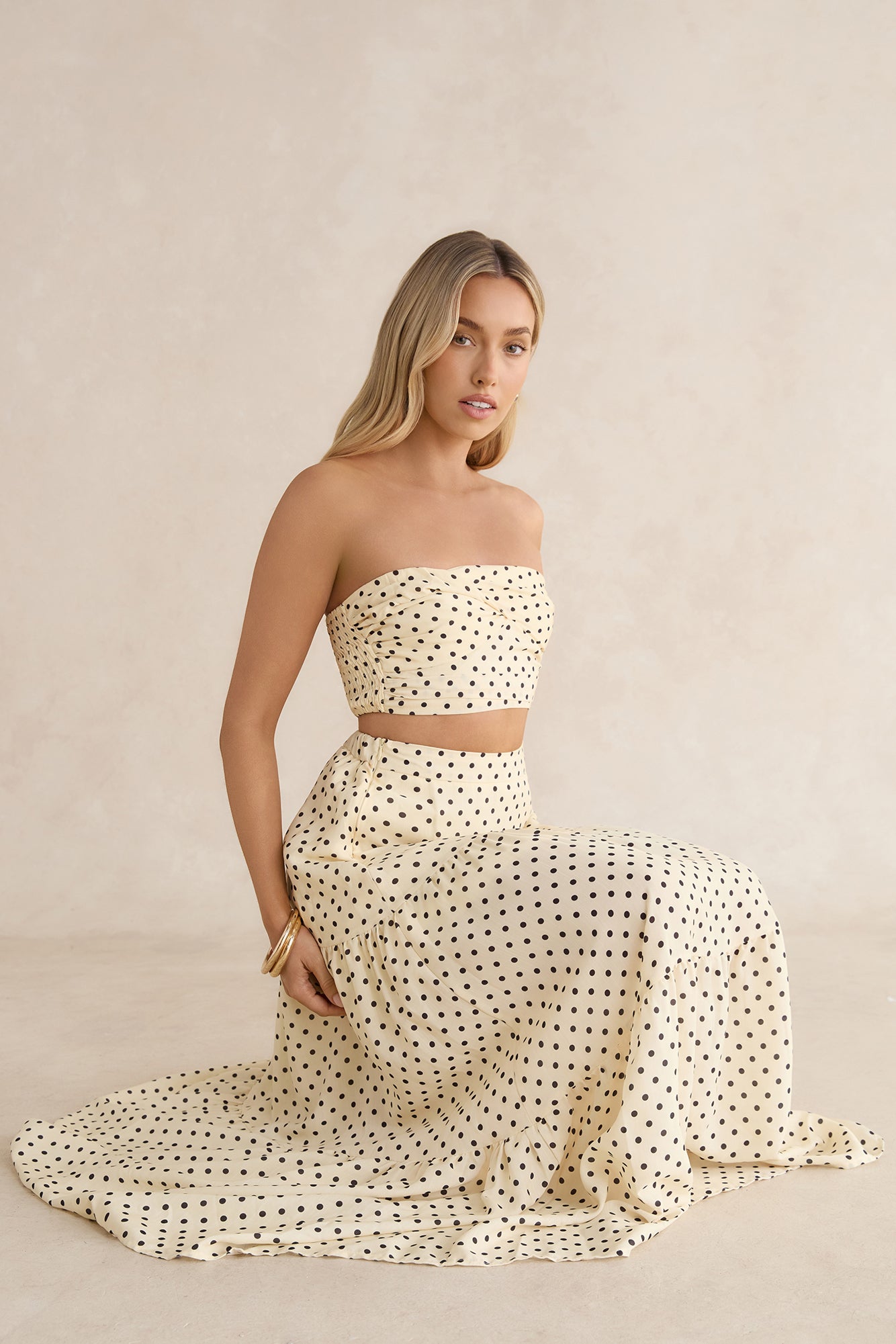 Shimmering Sands Polka Dot Maxi Skirt Yellow