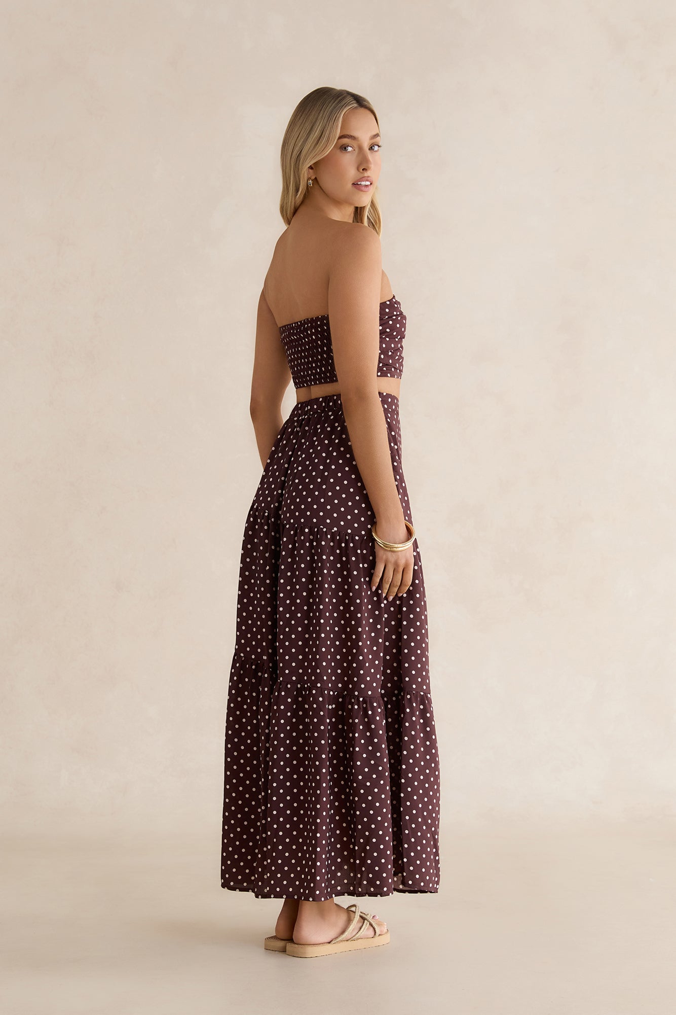 Shimmering Sands Polka Dot Maxi Skirt Brown