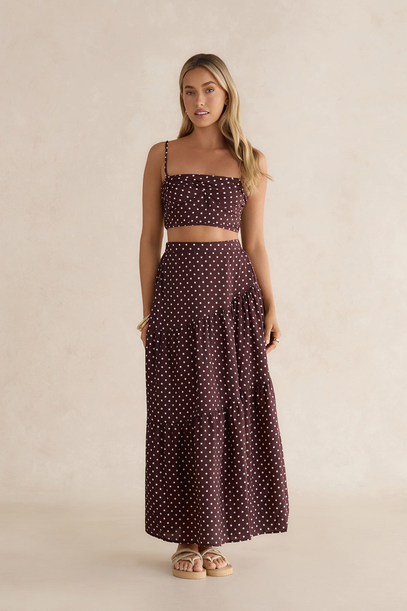 Shimmering Sands Polka Dot Crop Top Brown