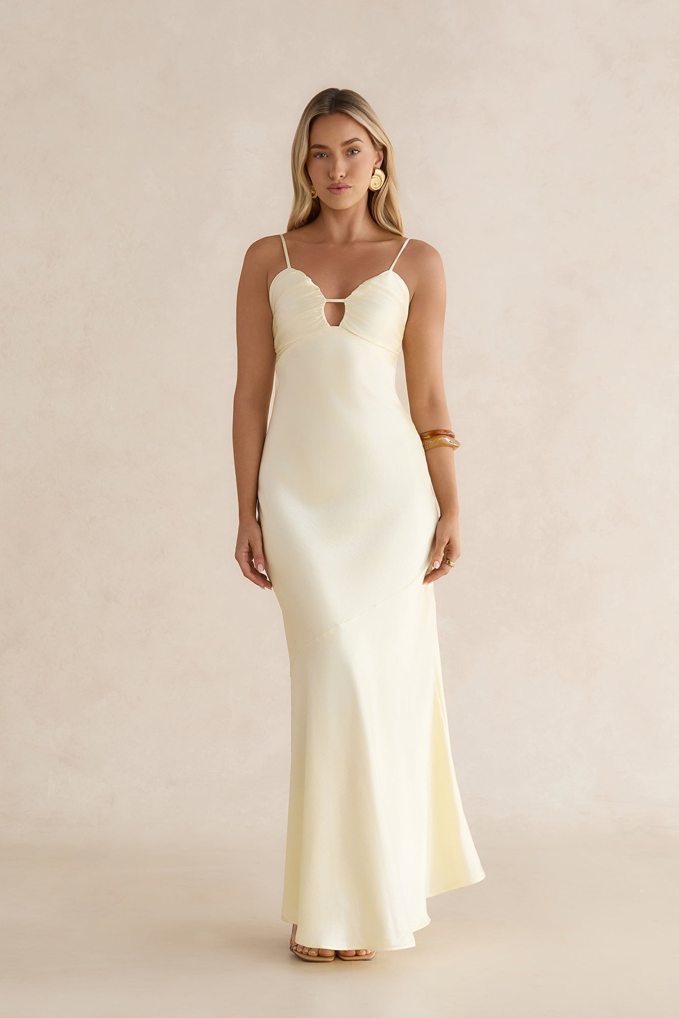 Golden Skies Satin Maxi Dress Yellow