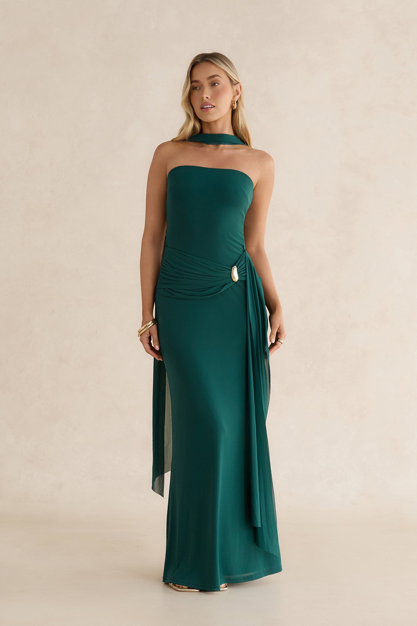 Day To Night Luxe Strapless Maxi Dress Green