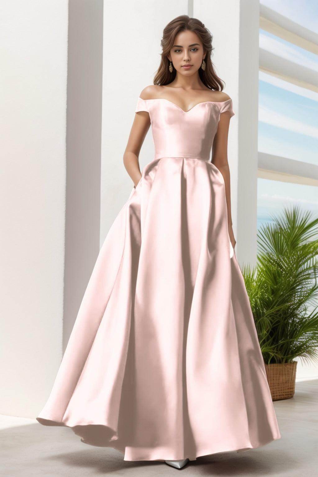 A-Line Floor Length Satin Prom Dress CS0408