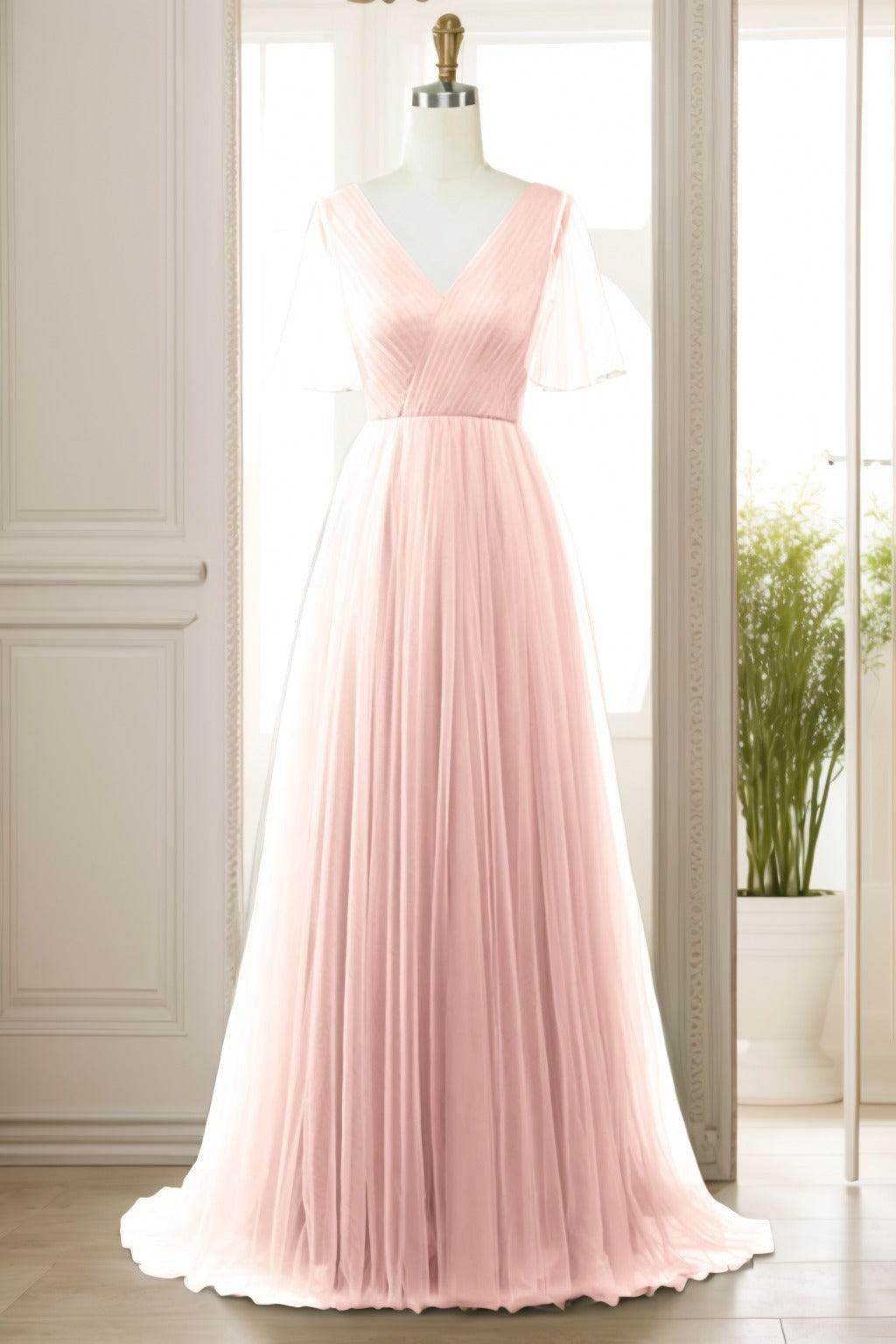 A-Line Sweep-Brush Train Tulle Prom Dress CS0472