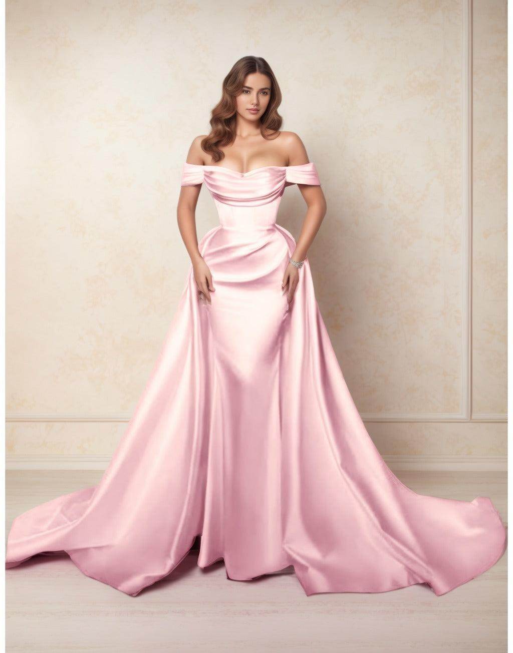 A-Line Chapel Train Satin Prom Dress CS0416